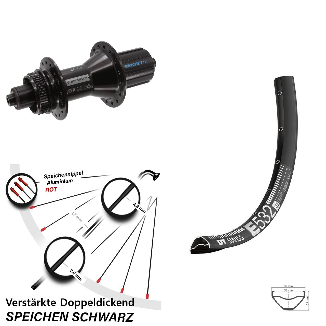 Centerlock Hinterrad 27,5 Zoll DT Swiss E532-370 Hybrid 8-11 fach HG für Schnellspanner