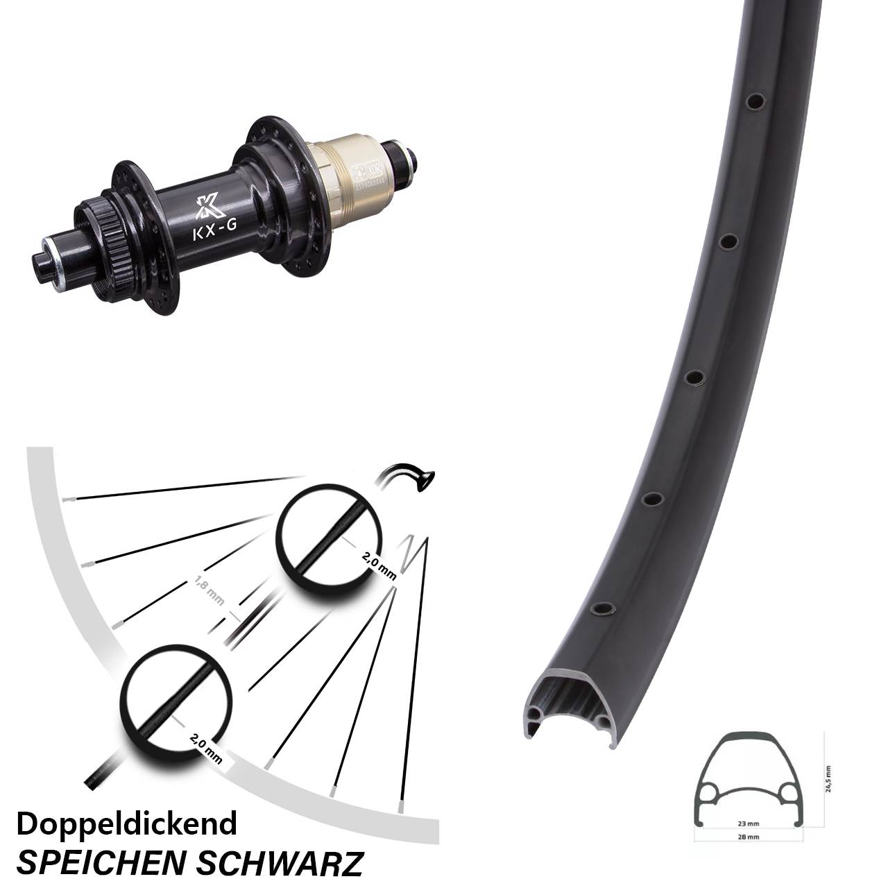 Ambrosio Sport KX-G XD-R 28-29 Zoll Disc Hinterrad für Schnellspanner