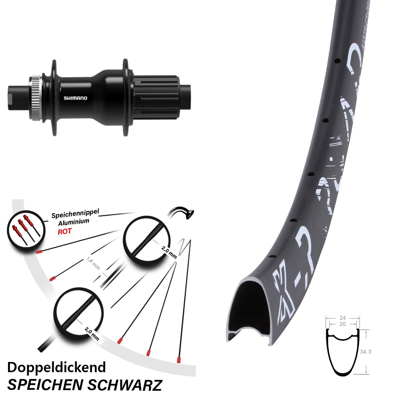 Disc Hinterrad 28 Zoll KX-R Road Shimano FH-TC500 11-12 fach 12x142