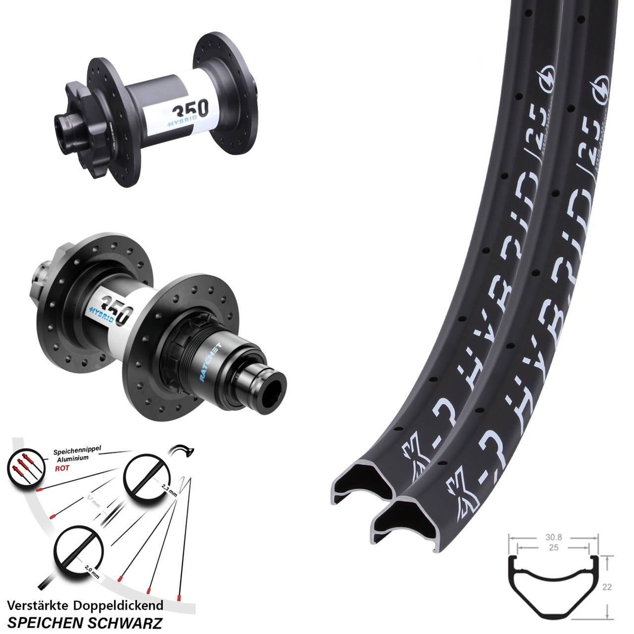 Boost Disc Laufradsatz 26 Zoll KX-R Hybrid 25 DT Swiss 350 Hybrid XD 11-12 fach