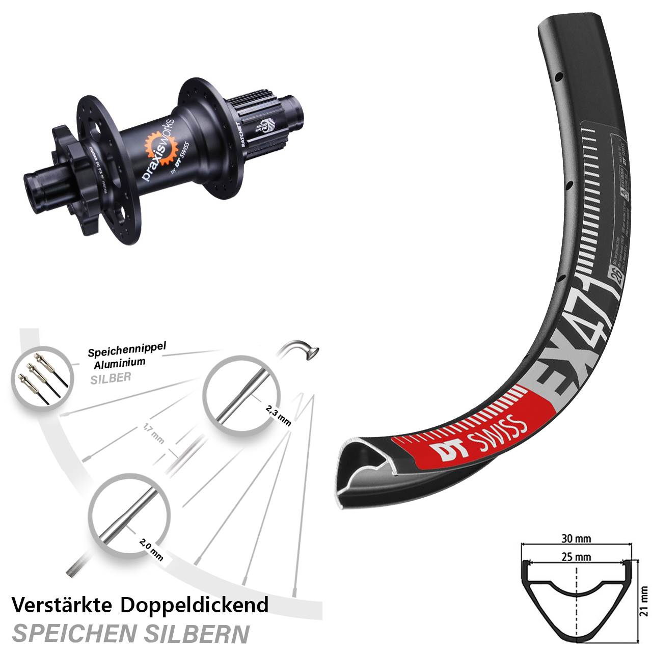 DT Swiss EX 471 350 29 Zoll Hinterrad 6-Loch 12x142 Shimano Micro Spline