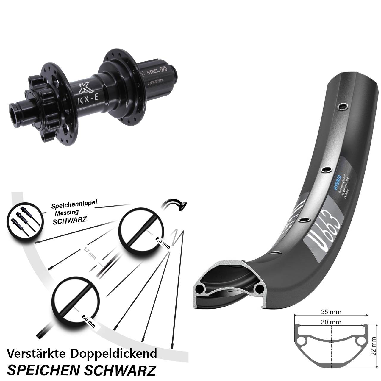 Boost 6-Loch Hinterrad 12x148 26 Zoll DT Swiss U 663 KX-E Stahl Freilauf 8-12 fach HG