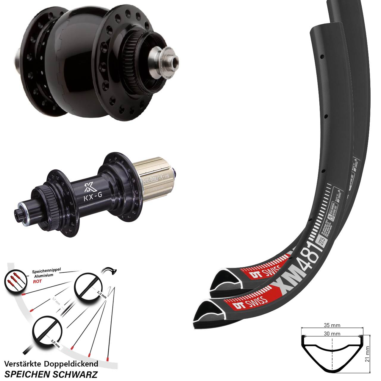 Disc Laufradsatz 27,5 Zoll DT Swiss XM 481 KX-G SONdelux 8-12 fach HG QR