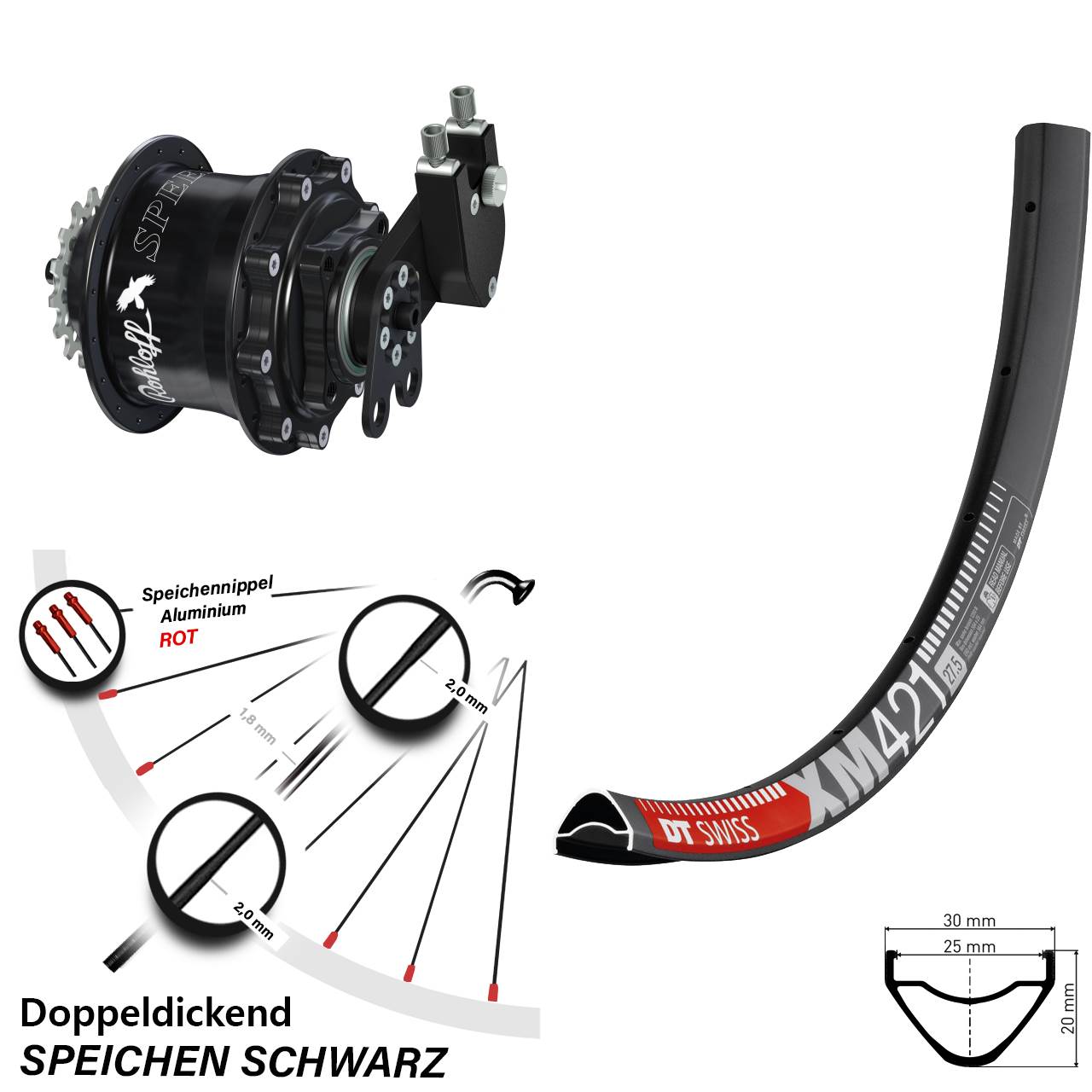 Hinterrad 29 Zoll DT Swiss XM 421 Disc Rohloff Speedhub 500/14 CC DB Tandem schwarz
