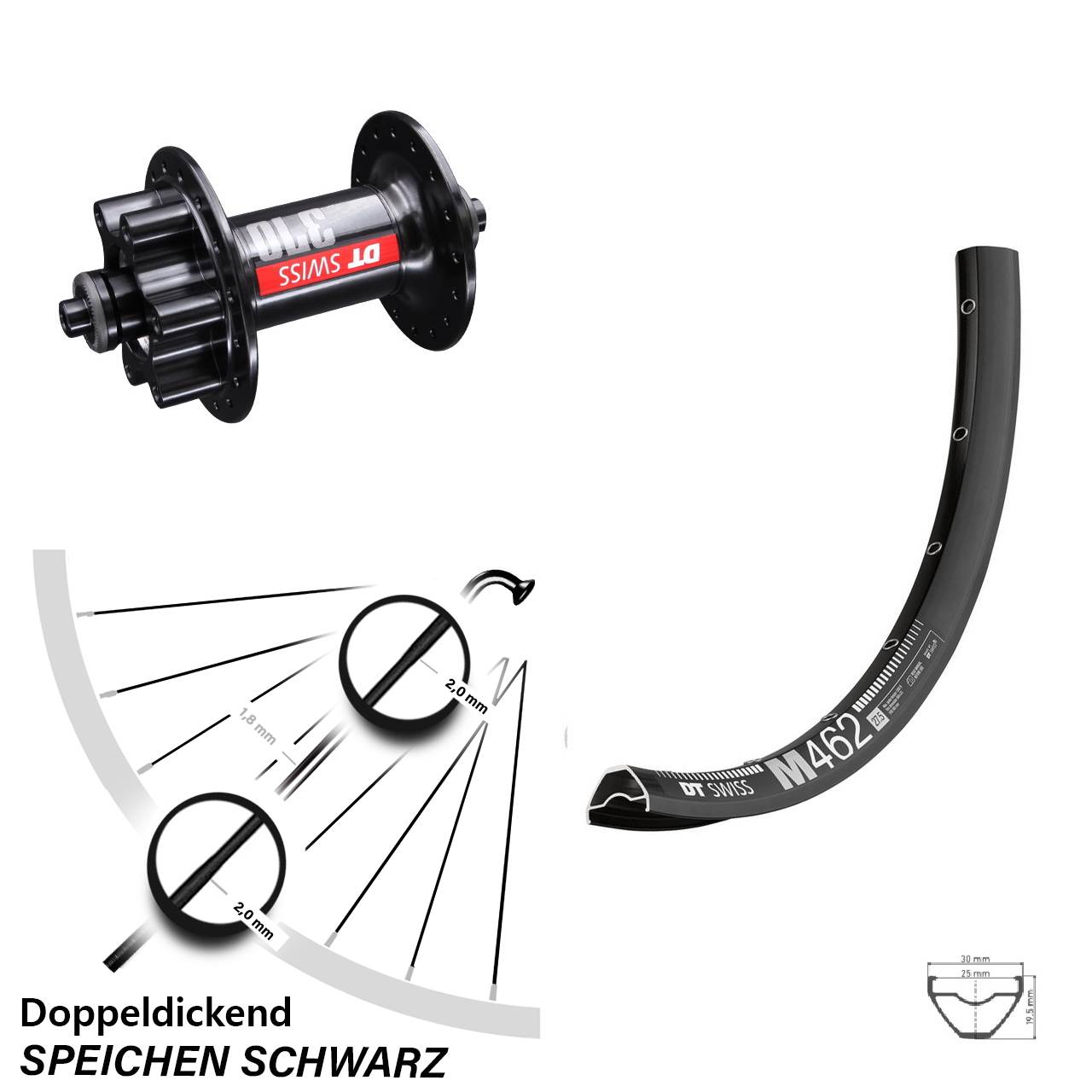 27,5 Zoll DT Swiss M 462-370 Vorderrad 6-Loch QR