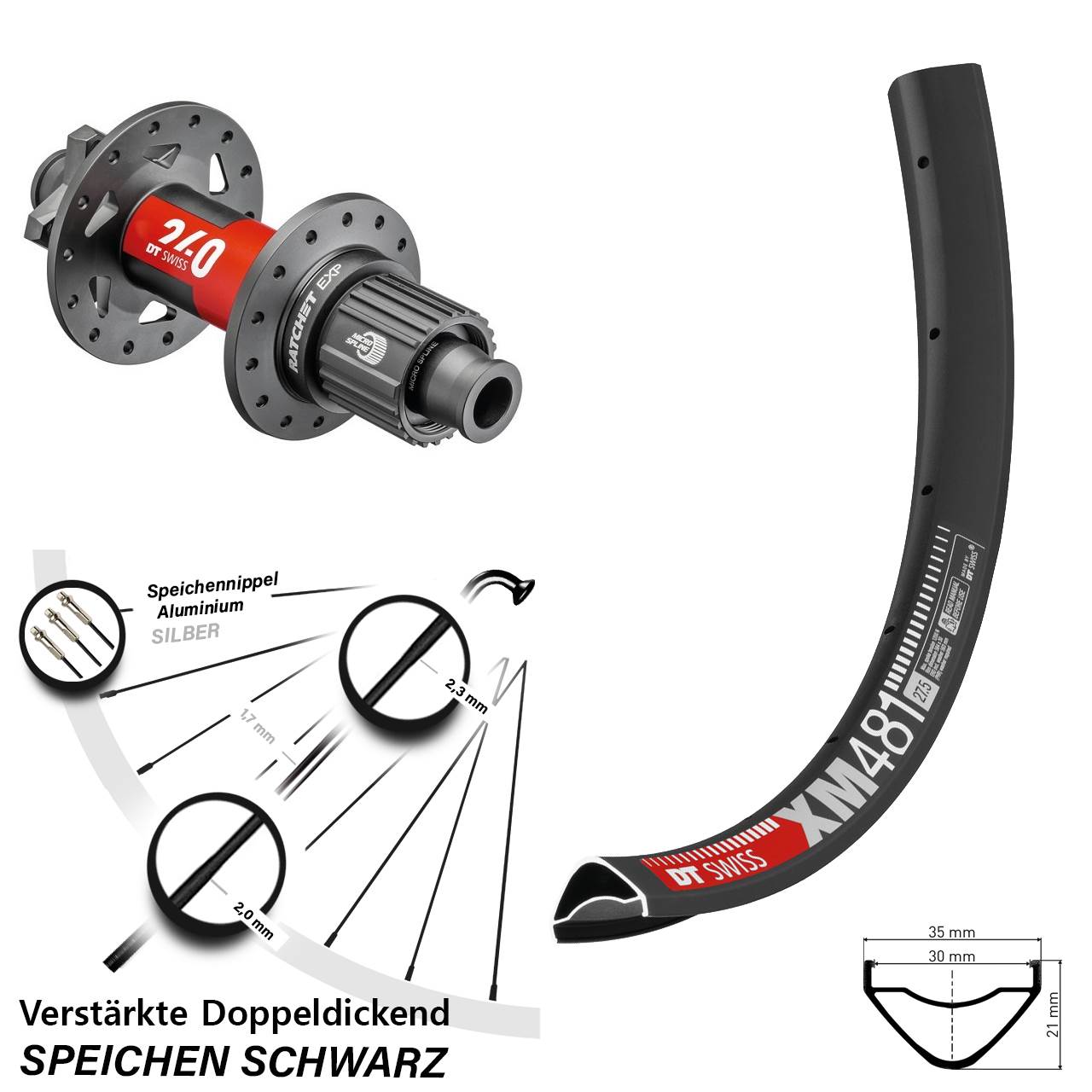 Hinterrad 6-Loch 12x148 27,5 Zoll DT Swiss XM 481-240 Shimano Micro Spline