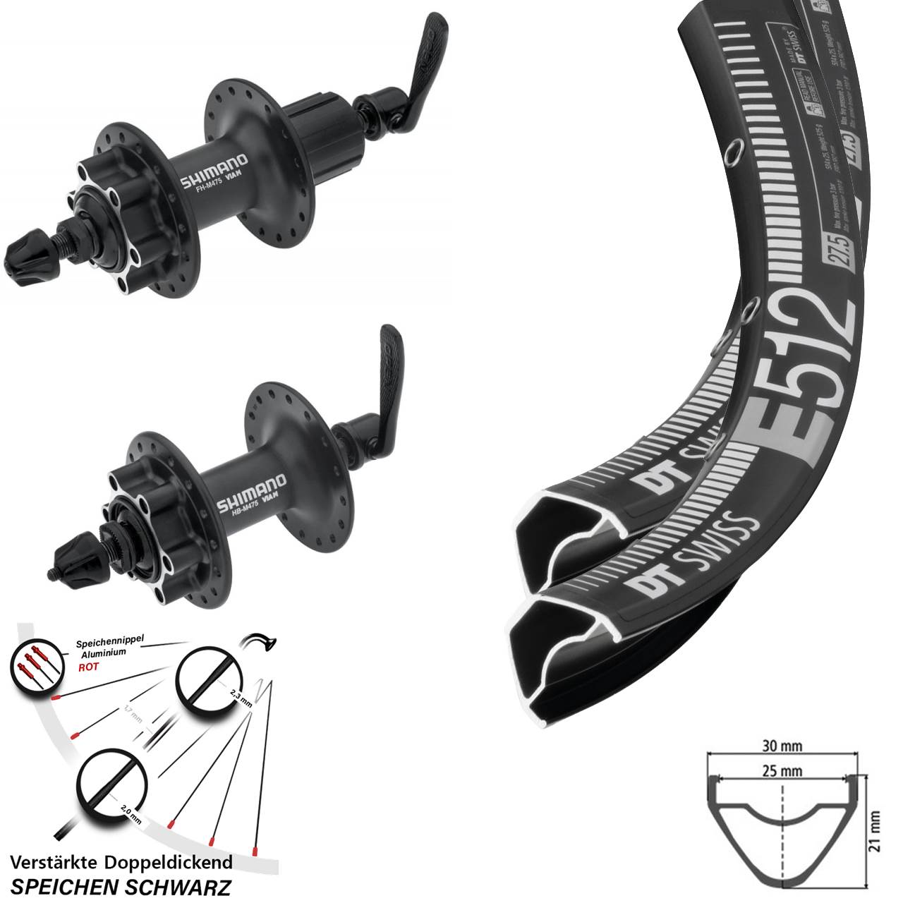 DT Swiss E512 Shimano Alivio 650B 6-Loch Laufradsatz für Schnellspanner 8-11 fach HG