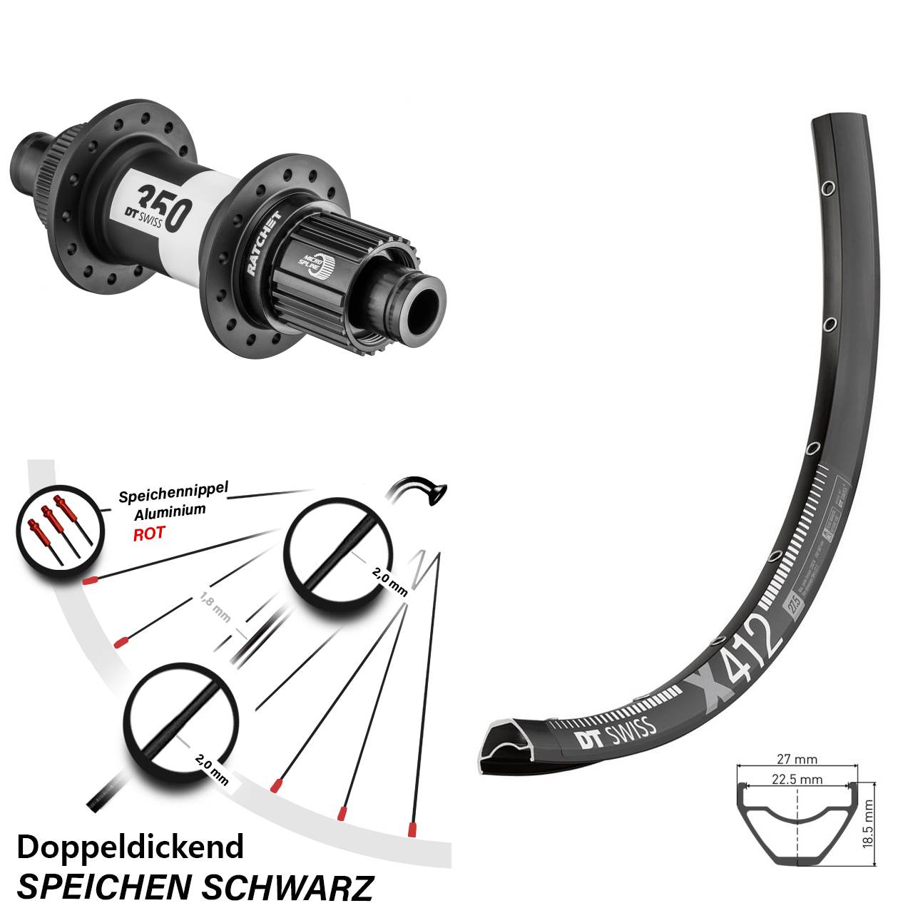 28-29 Zoll DT Swiss X 412-350 Disc Hinterrad 12x142 Shimano Micro Spline