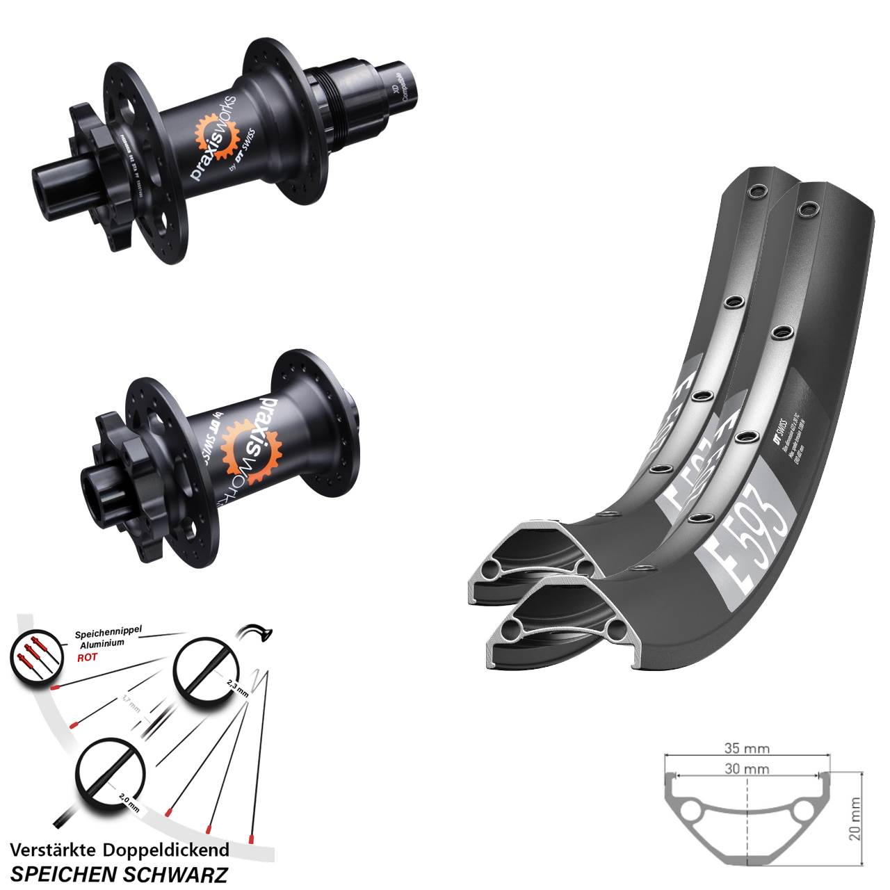 DT Swiss E 593 350 27,5 Zoll 6-Loch Laufradsatz 15x100 12x142 SRAM XD