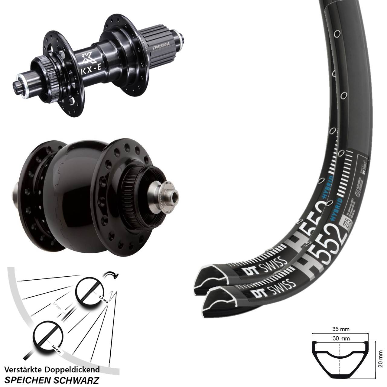 Disc Laufradsatz 29 Zoll DT Swiss H 552 KX-E SON 28 Micro Spline für Schnellspanner