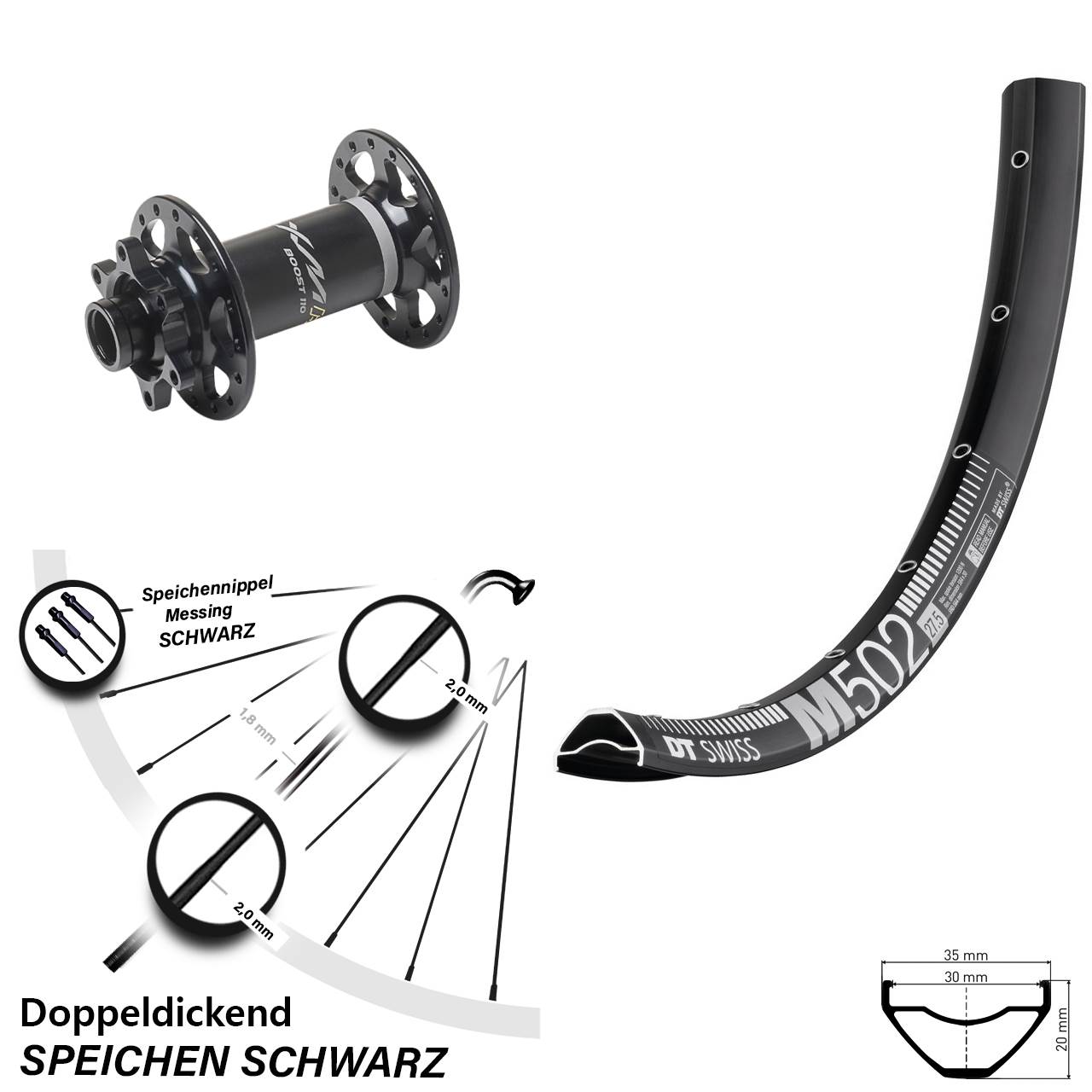 29 Zoll DT Swiss M502 Miche XMH 550 Disc Vorderrad 15x110 Boost