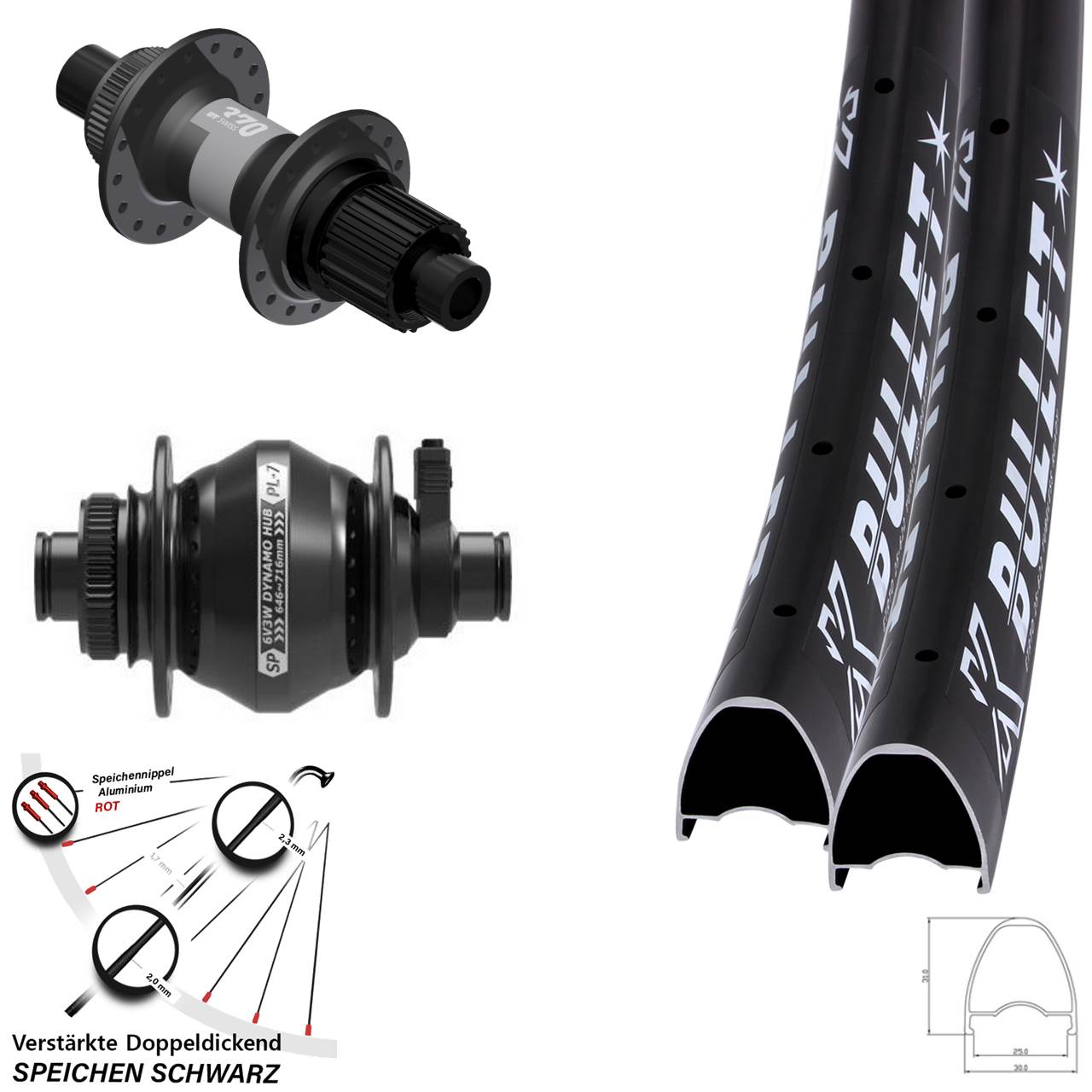 Laufradsatz Disc 28 Zoll KX Bullet DT Swiss 370 SP PL-7 Micro Spline 12x100/142