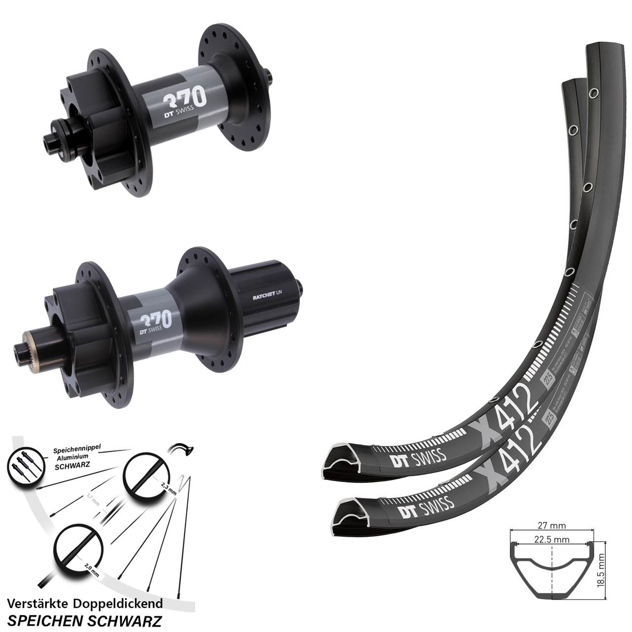 29 Zoll Laufradsatz 6-Loch DT Swiss X 412-370 8-11 fach HG QR