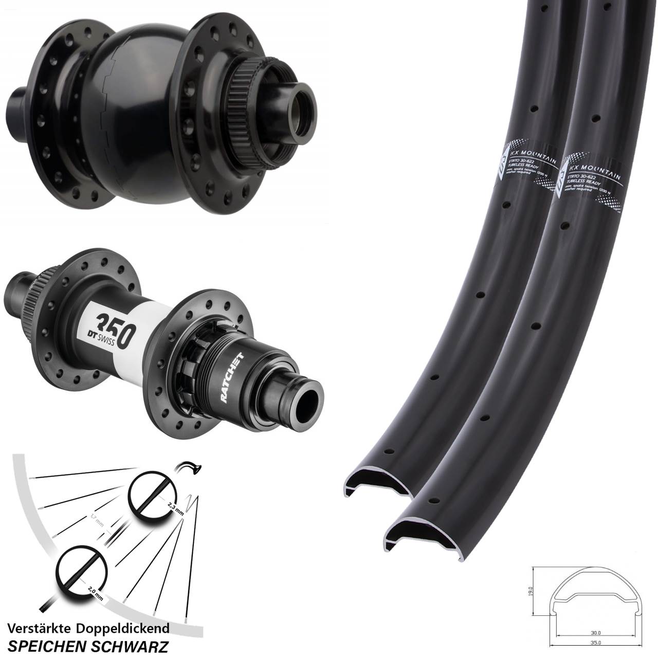 Laufradsatz 29 Zoll KX Mountain TR DT Swiss 350 SON 28 Sram XD 15x110 12x148