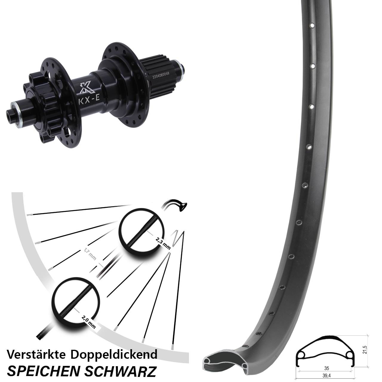 Hinterrad 6-Loch 27,5 Zoll Ambrosio E35 KX-E Shimano Micro Spline für Schnellspanner