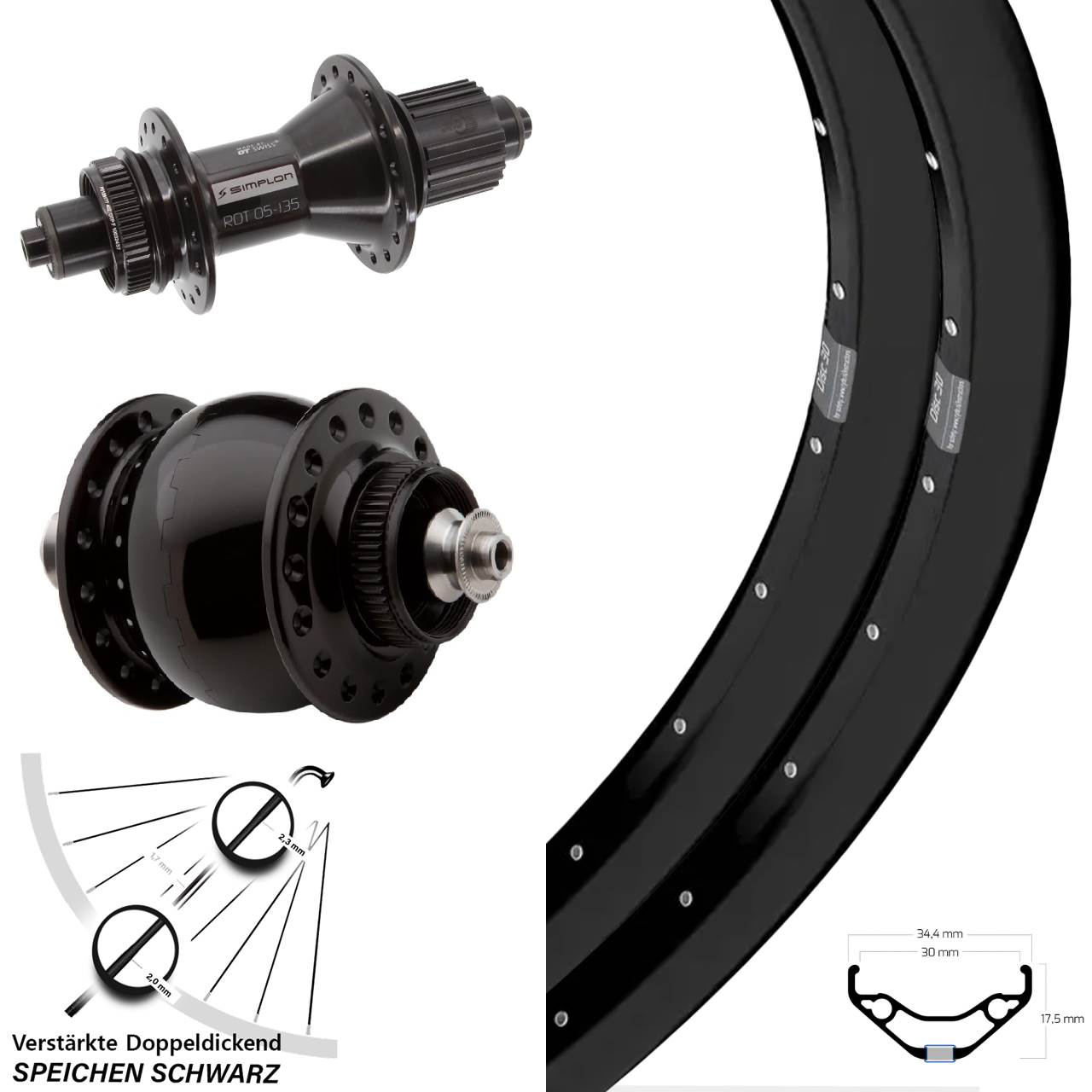 Laufrad-Satz 29 Zoll Ryde Disc 30 DT Swiss 370 Hybrid SONdelux Micro Spline QR