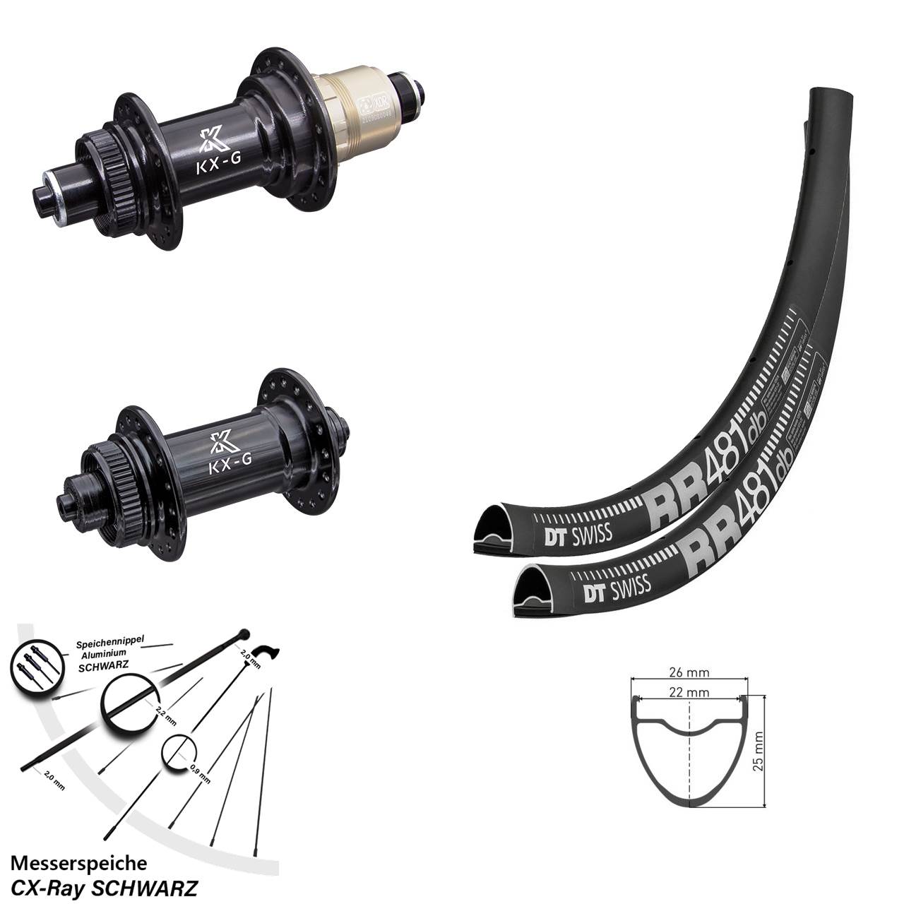 DT Swiss RR 481 KX-G 28 Zoll Centerlock Laufradsatz für Schnellspanner CX-Ray SRAM XDR