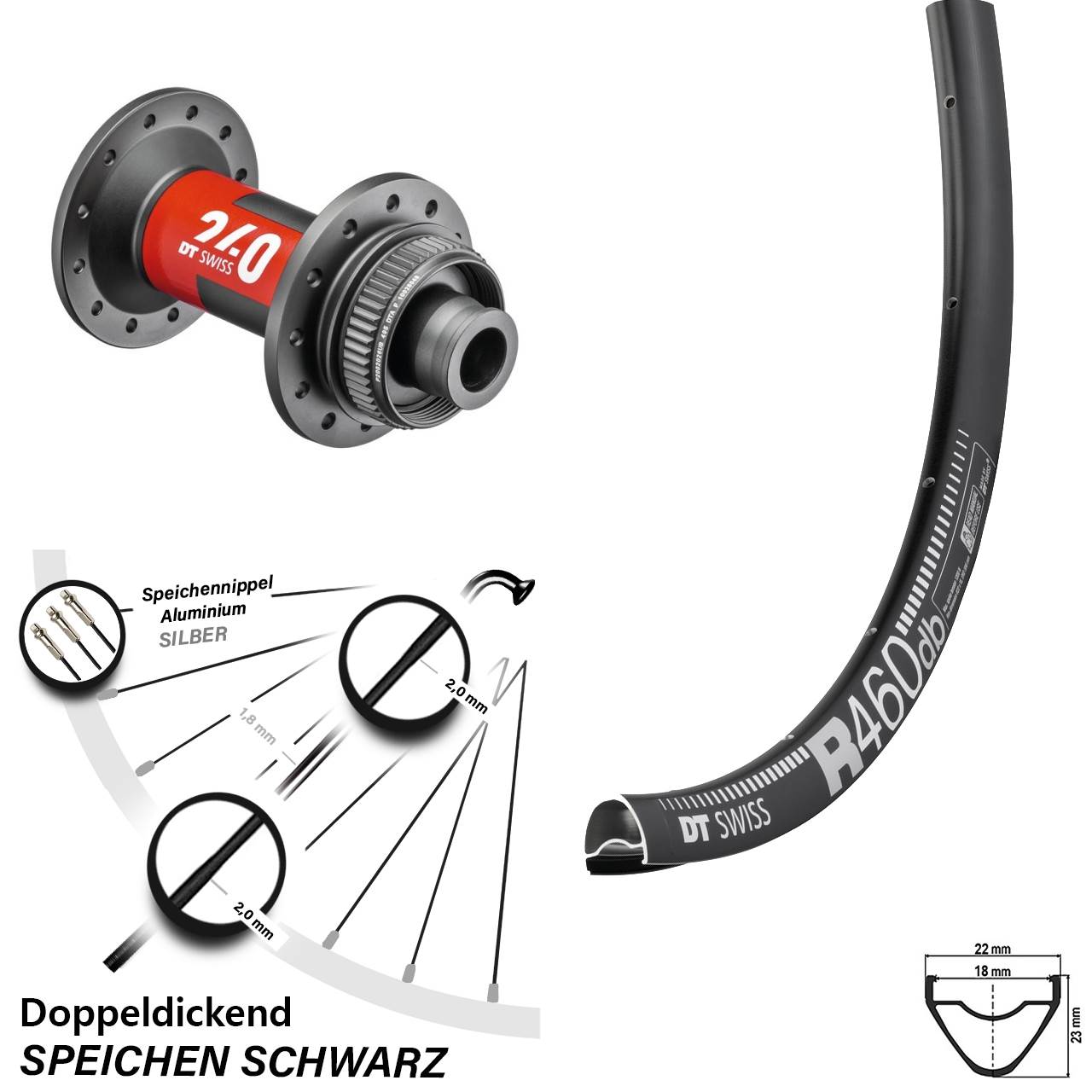 240 DT Swiss R 460 DB Vorderrad 28 Zoll Road Disc Centerlock 12x100 mm Steckachse