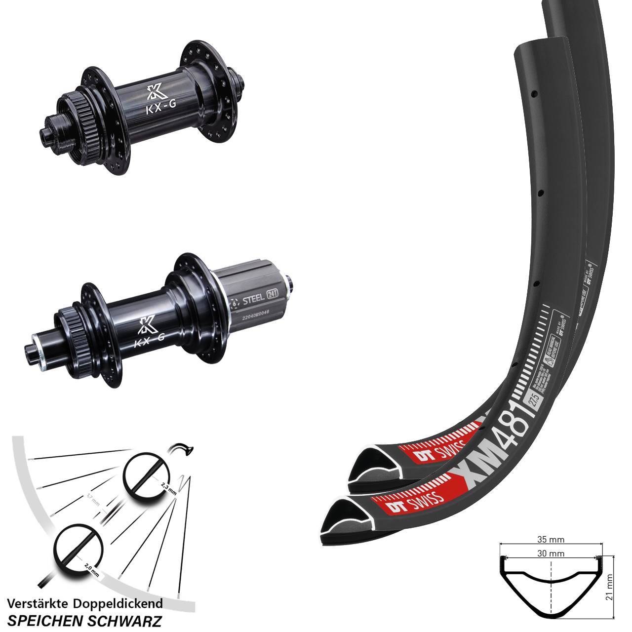Centerlock Laufradsatz QR 27,5 Zoll DT Swiss XM 481 KX-GS verstärkt 8-12 fach