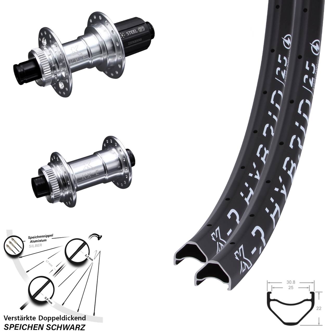 Laufradsatz Centerlock 15x100 12x142 28 Zoll KX-ER Hybrid 25 6 Kugellager 8-12 fach HG