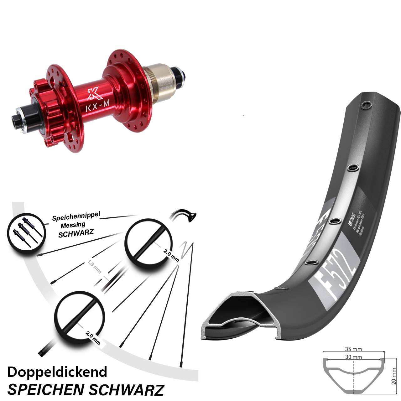 6-Loch Hinterrad für Schnellspanner 29 Zoll DT Swiss F 572 KX-M rot SRAM XD
