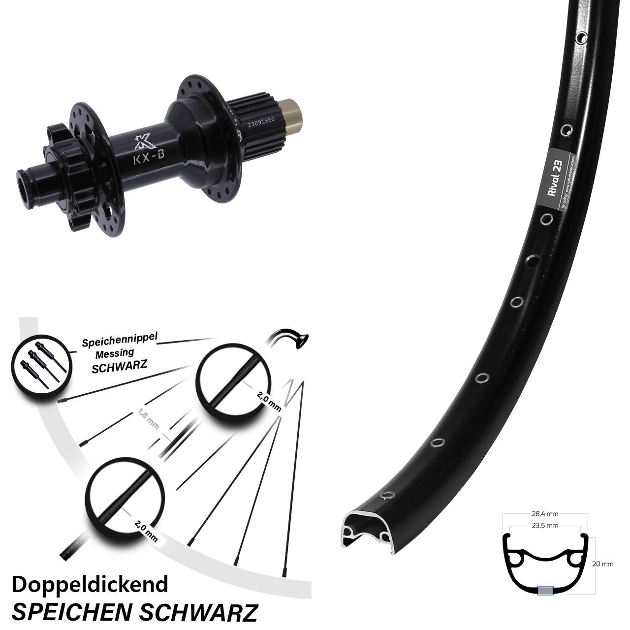 Hinterrad 6-Loch 12x148 27,5 Zoll Ryde Rival 23 KX-B Shimano Micro Spline