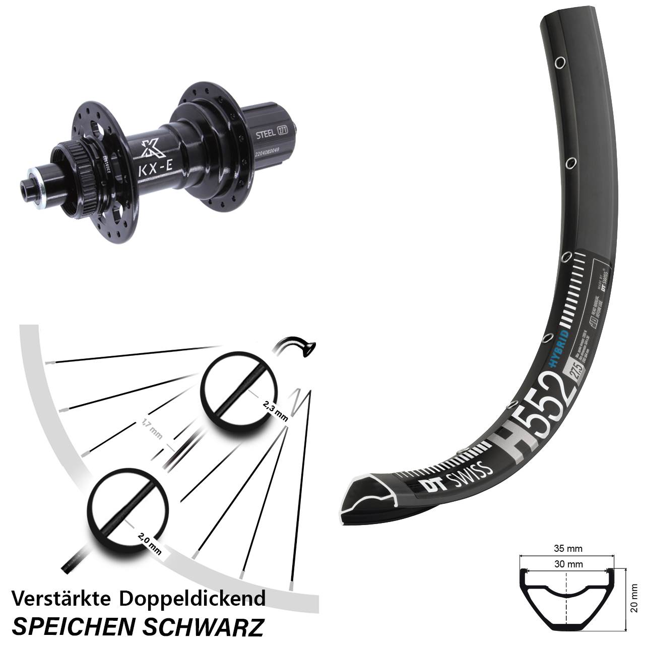 Hinterrad Centerlock 29 Zoll DT Swiss H 552 KX-E 8-12 fach HG QR Boost