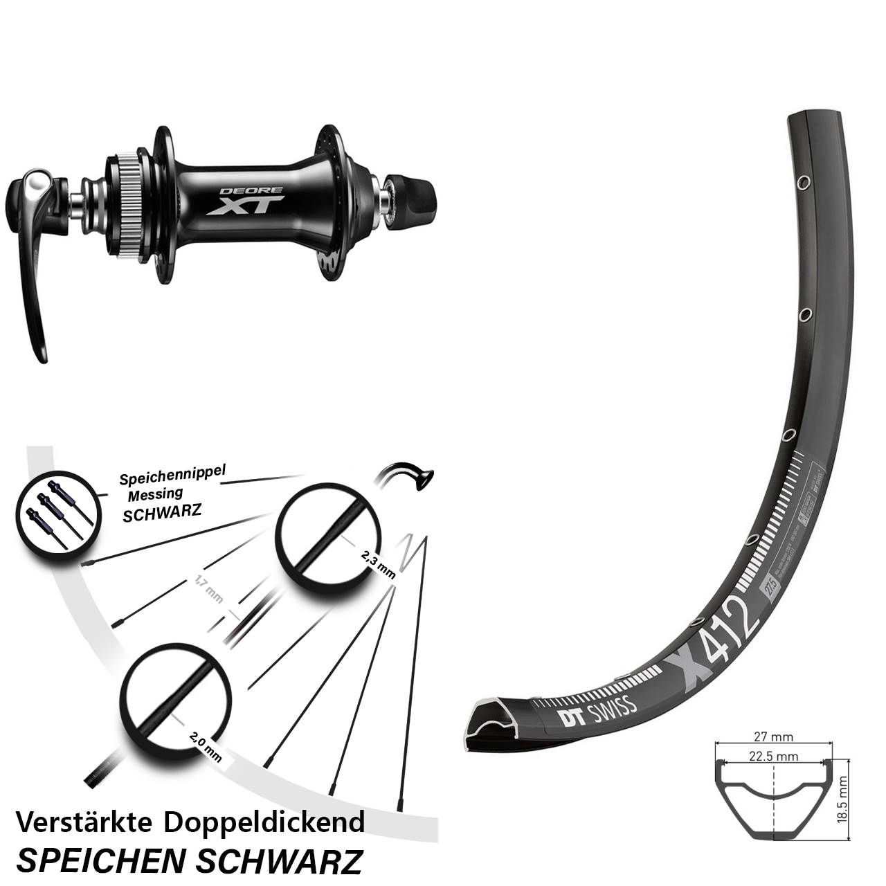 29 Zoll Vorderrad Centerlock DT Swiss X 412 Shimano Deore XT für Schnellspanner