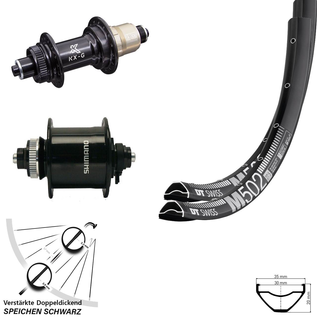 Centerlock Laufradsatz QR 29 Zoll DT Swiss M502 KX-G Shimano DH-UR700 SRAM XDR