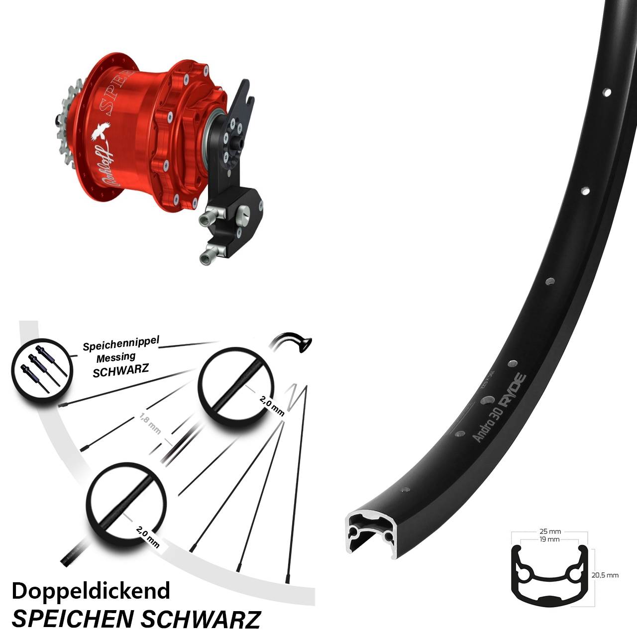 Disc Hinterrrad 28 Zoll Ryde Andra 30 Rohloff Speedhub CC DB OEM2 Tandem rot