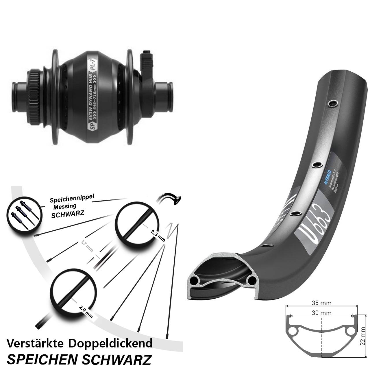 Disc Vorderrad 20 Zoll DT Swiss U663 Shutter PL-7 Nabendynamo 12x100 Centerlock