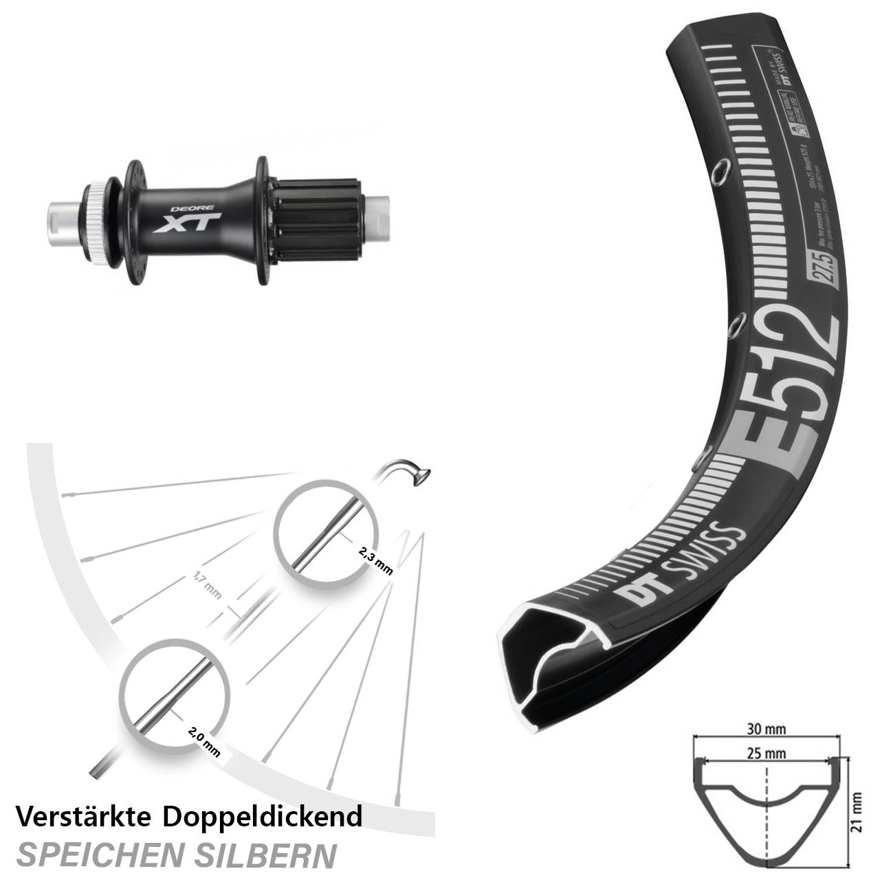 DT Swiss E 512 Shimano XT FH-M788 29 Zoll Hinterrad Centerlock 12x142 8-11 fach HG