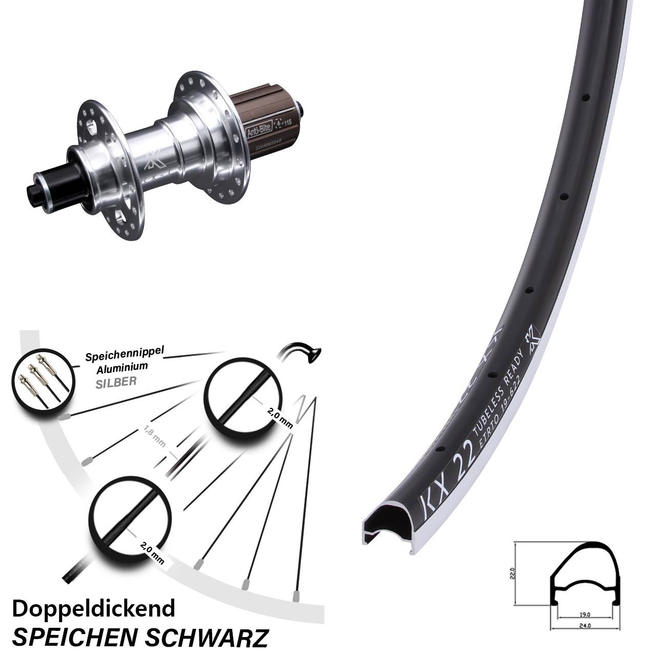 KX 22 OS KX-T 28 Zoll Laufrad hinten für Schnellspanner 8-12 fach HG