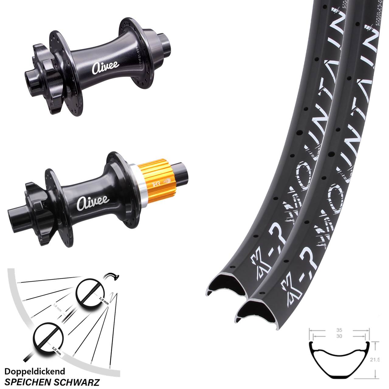 Laufradsatz MTB 29 Zoll KX-R Mountain Micro Spline Aivee Classic Boost