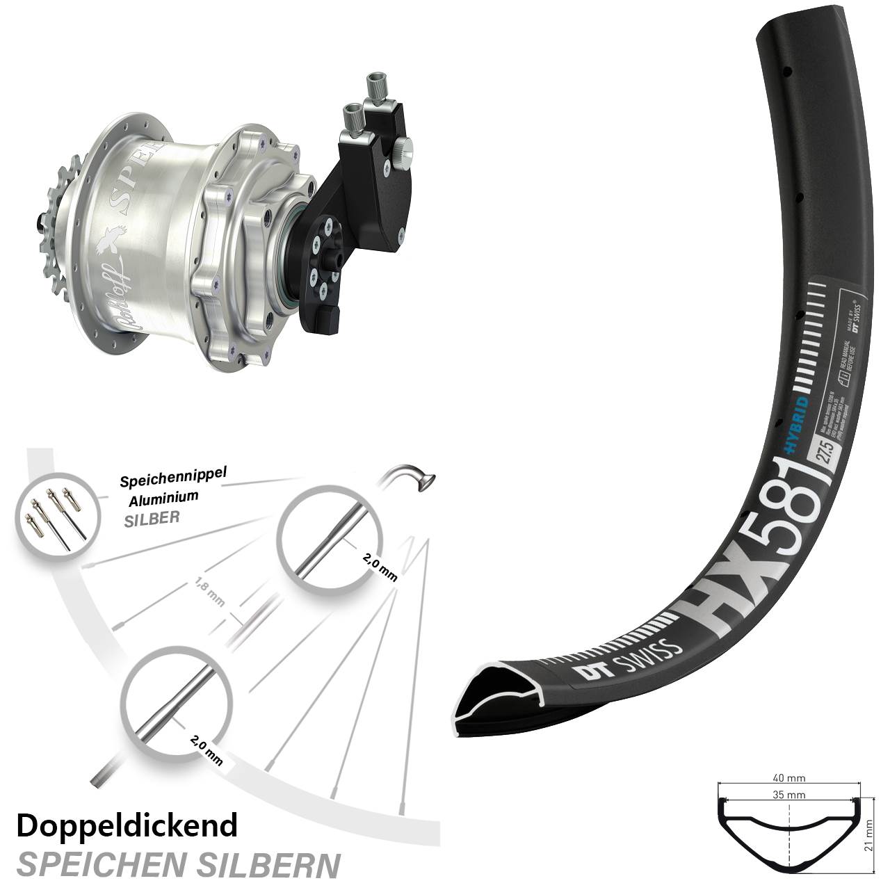 DT Swiss HX 581 Rohloff CC DB OEM Tandem 27,5 Zoll Disc Hinterrrad