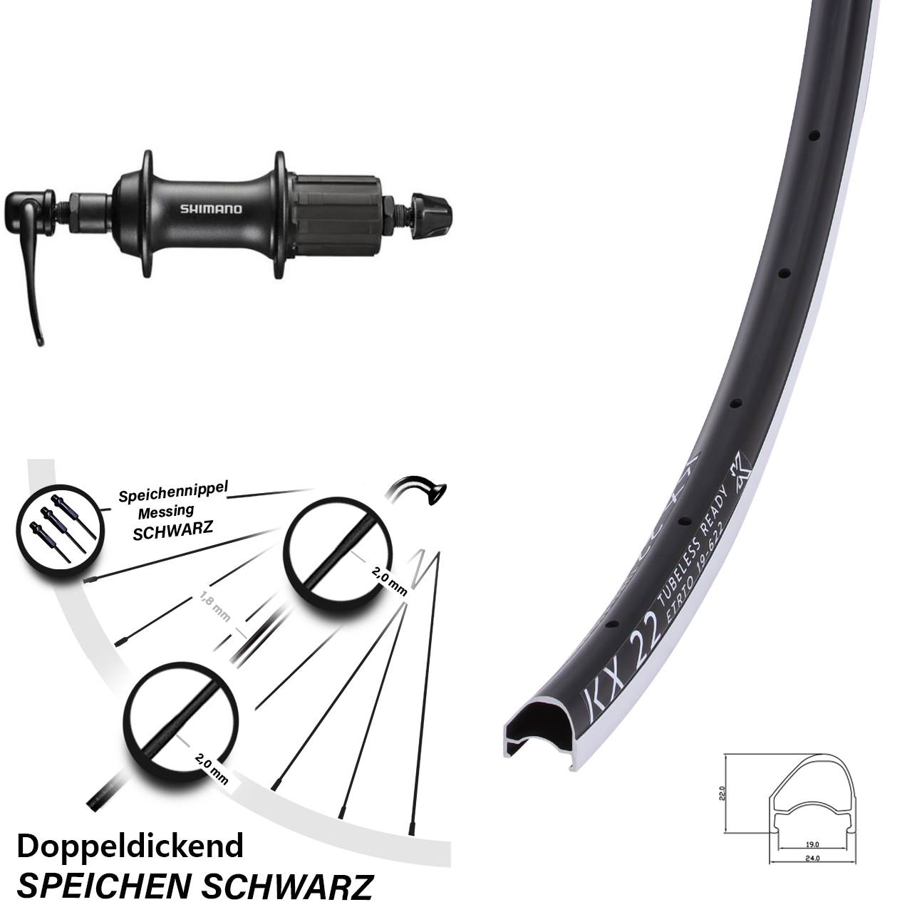 Hinterrad 28 Zoll KX 22 OS Shimano T3000 QR 8-11 fach