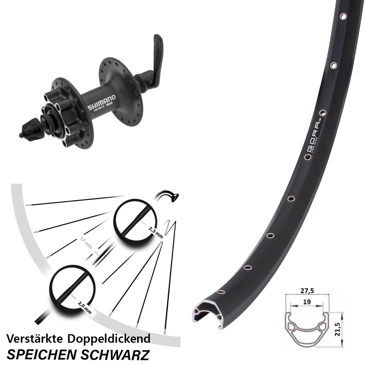 Gora 19 Shimano Alivio 28 Zoll Vorderrad 6-Loch für Schnellspanner