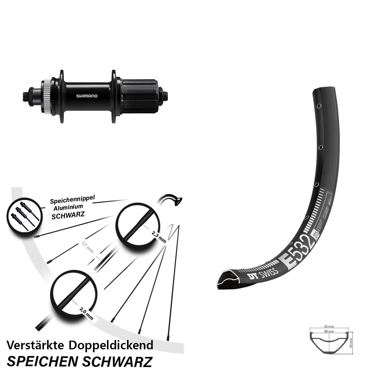 DT Swiss E532 Shimano FH-QC400 27,5 Zoll Hinterrad Centerlock QR 8-11 fach HG