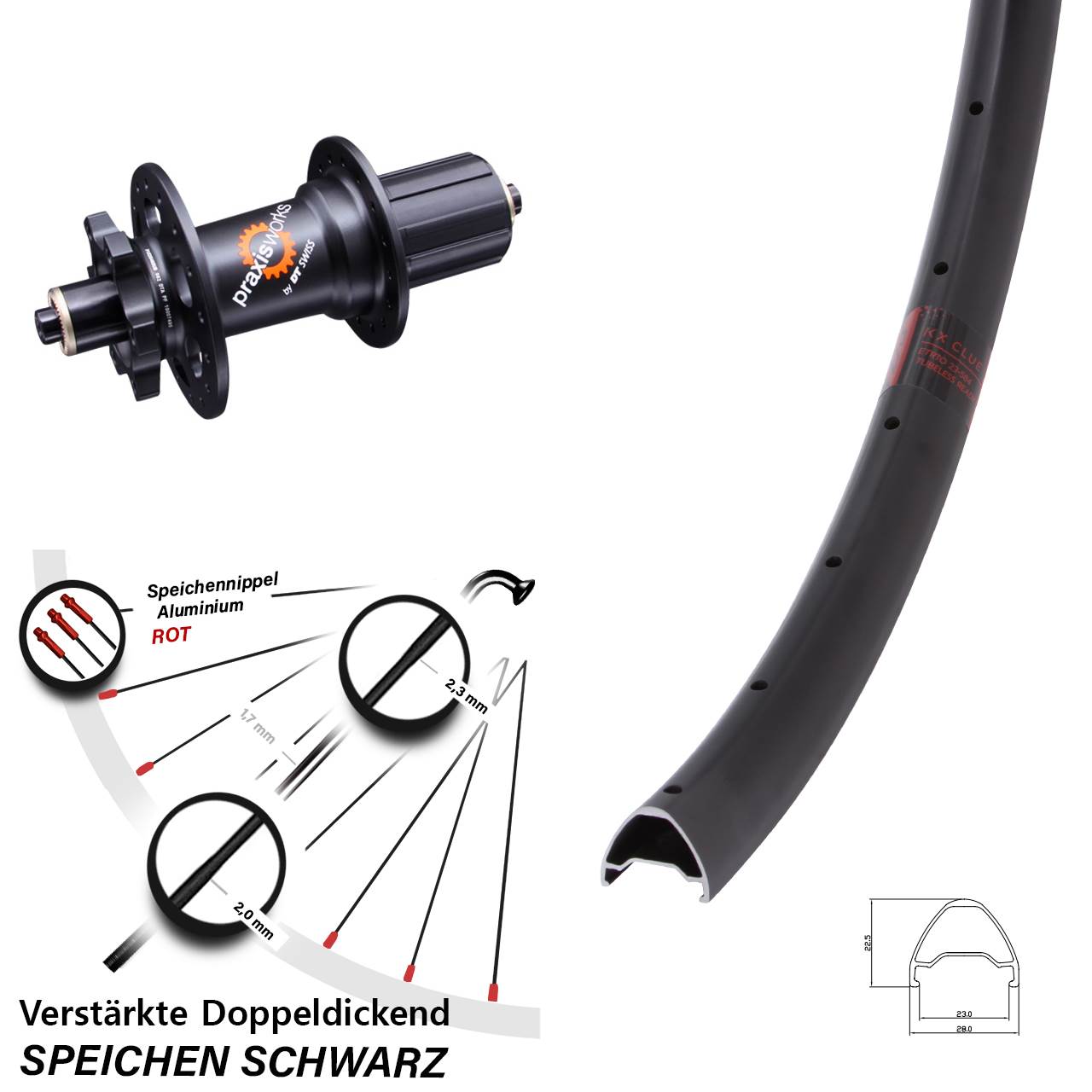 28 Zoll KX Clue DT Swiss 350 6-Loch 5x135 HG Disc Hinterrad für Schnellspanner 8-11 fach