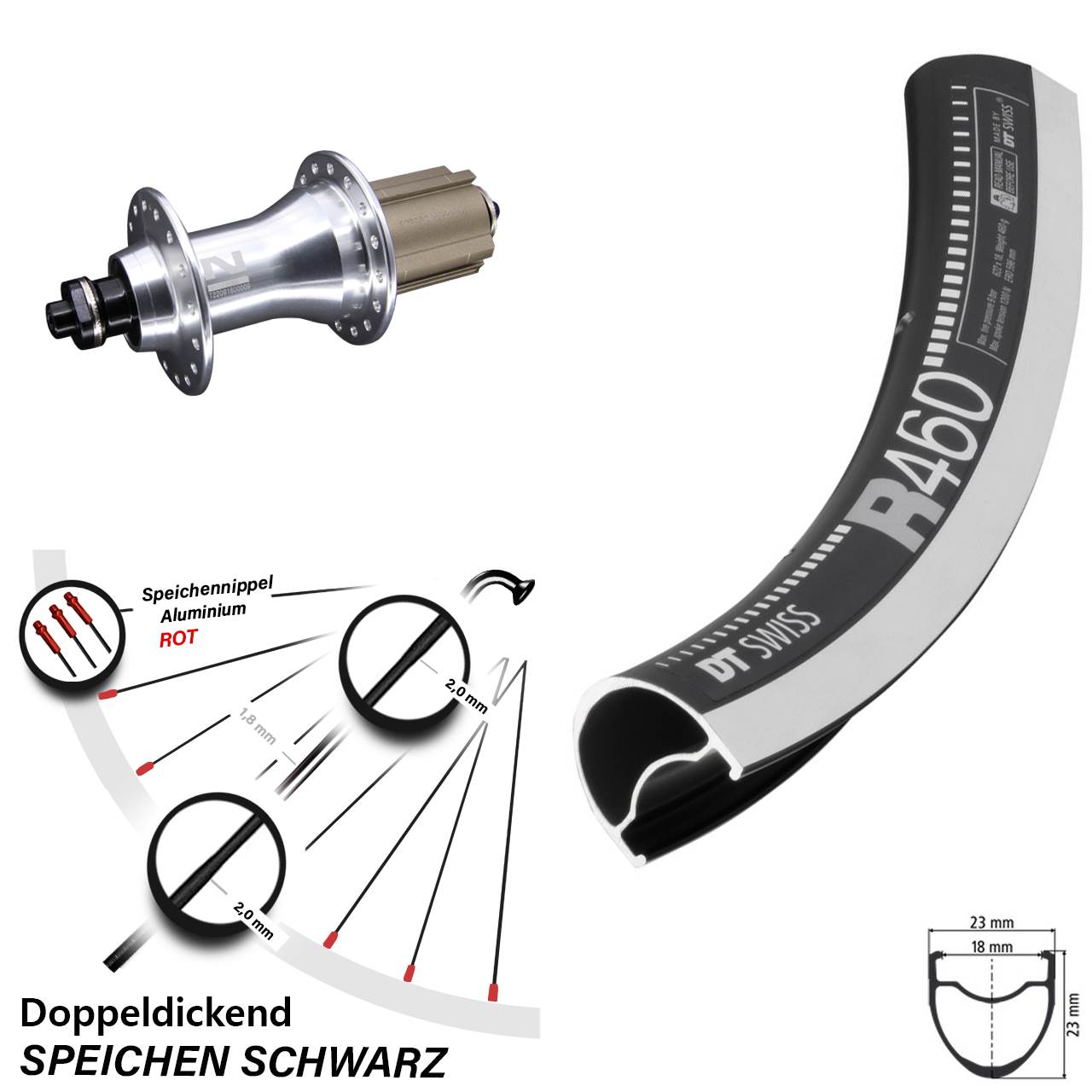 28 Zoll DT Swiss R 460 Novatec F162 Hinterrad für Schnellspanner 8-12 fach Campa