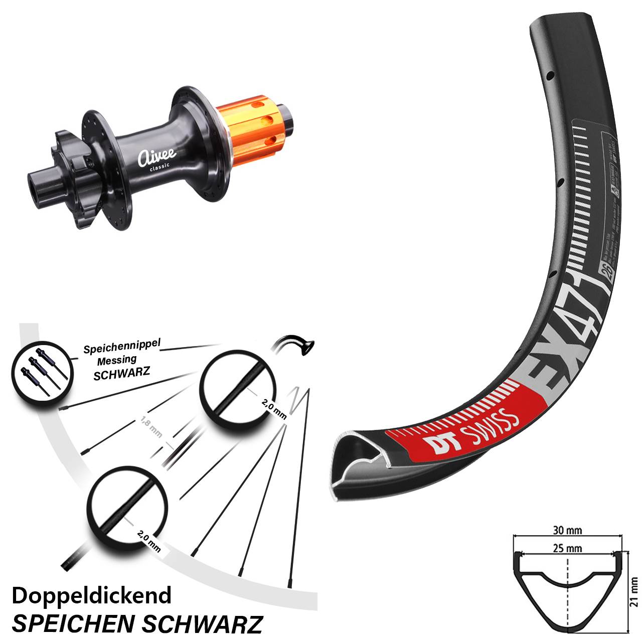 Hinterrad 6-Loch 27,5 Zoll DT Swiss EX471 Aivee Classic 8-12 fach HG 12x148