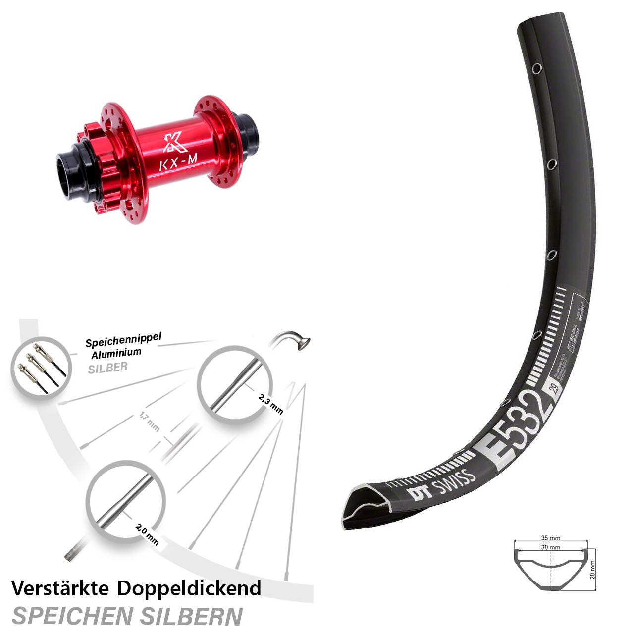 Disc Vorderrad 20x110 (DH alt) 29 Zoll DT Swiss E 532 KX-M rot