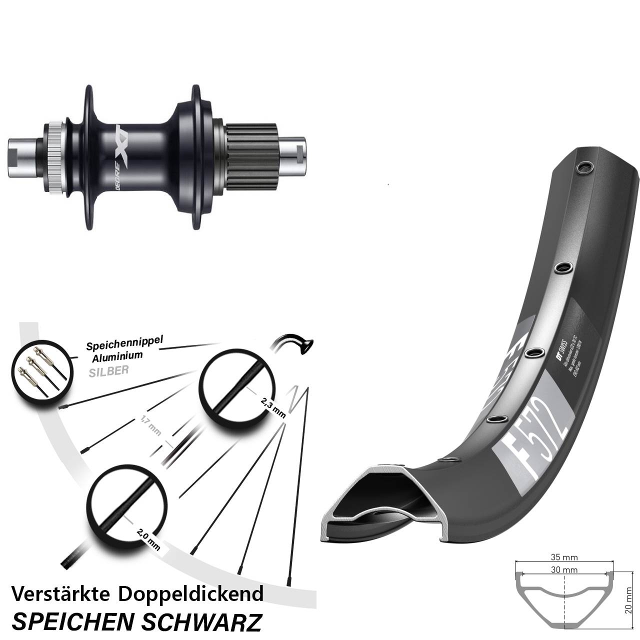 DT Swiss F572 Shimano XT 29 Zoll Hinterrad Centerlock 12x142 Micro Spline