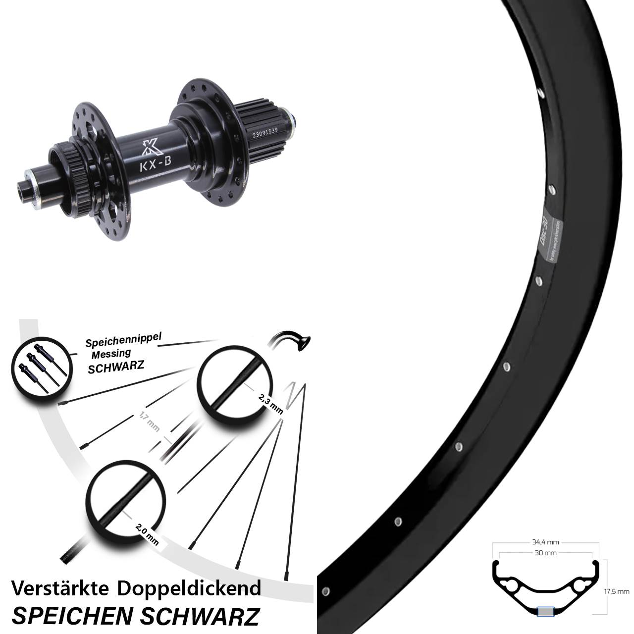 Hinterrad 29 Zoll Ryde Disc 30 KX-B Shimano Micro Spline QR Boost