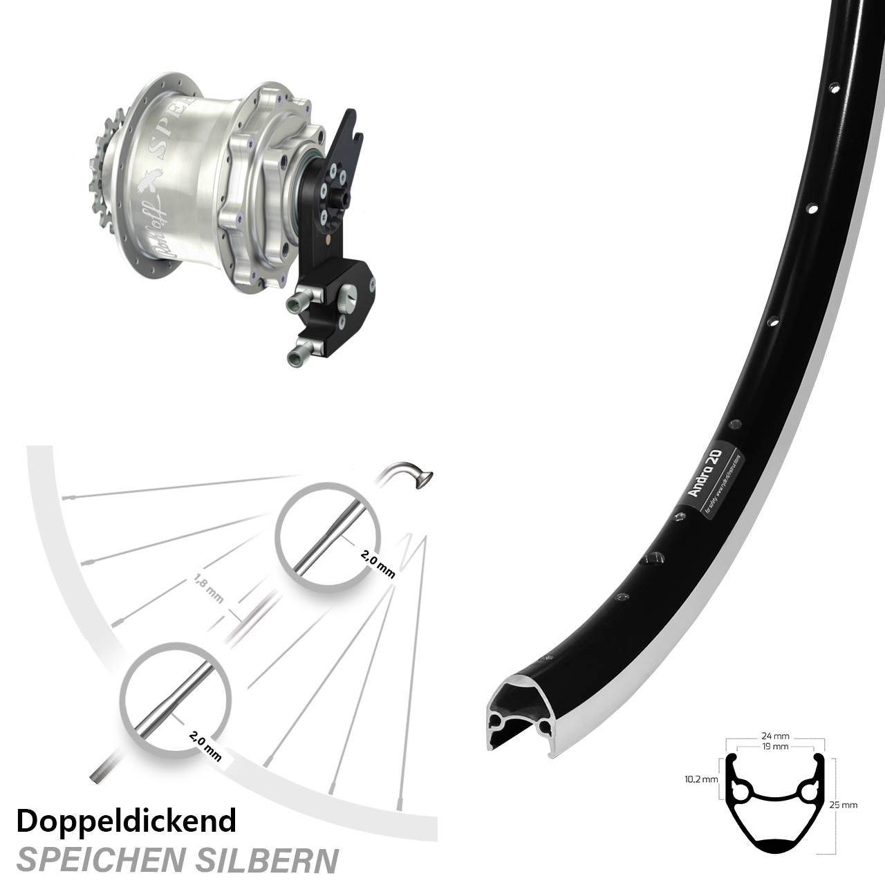 Rohloff Speedhub CC OEM2 DB Ryde Andra 20 Laufrad 28 Zoll