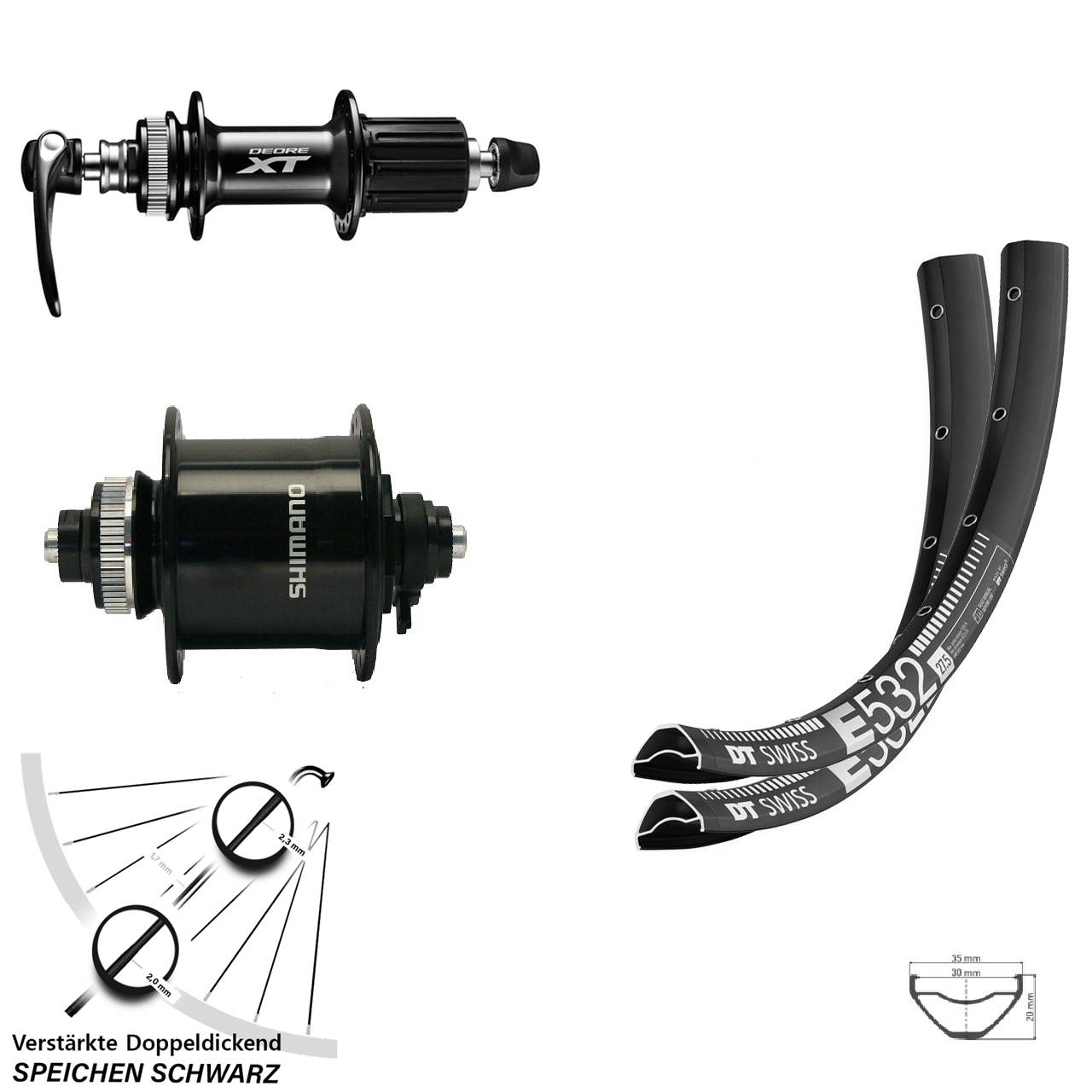 27,5 Zoll DT Swiss E532 Shimano DH-UR700 FH-M8000 Laufradsatz Centerlock QR