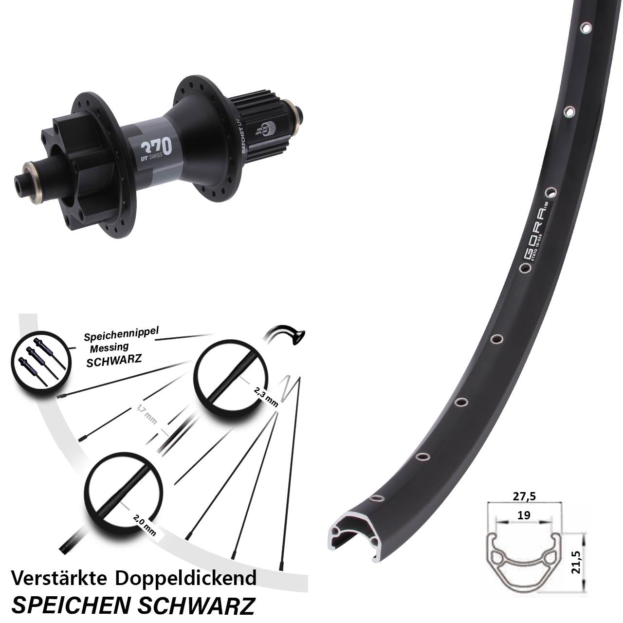 6-Loch Hinterrad 28 Zoll Gora 19 DT Swiss 370 Ratchet LN Micro Spline QR