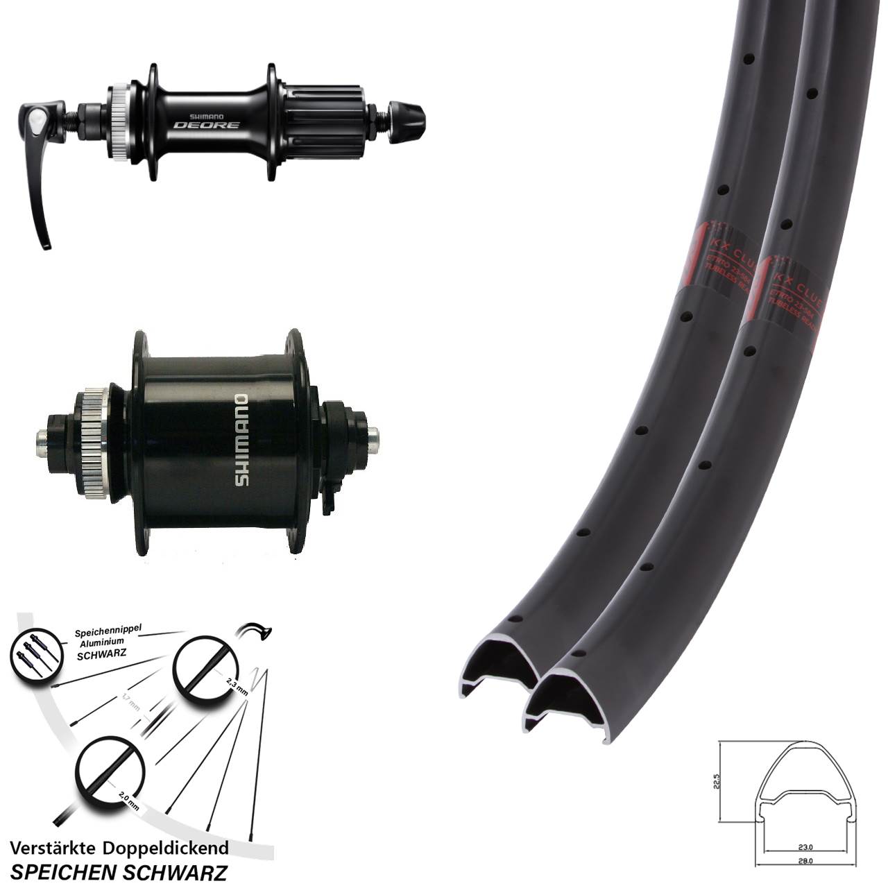 Laufradsatz für Schnellspanner 29 Zoll KX Clue Shimano DH-UR700-3D/Deore 8-11 fach HG