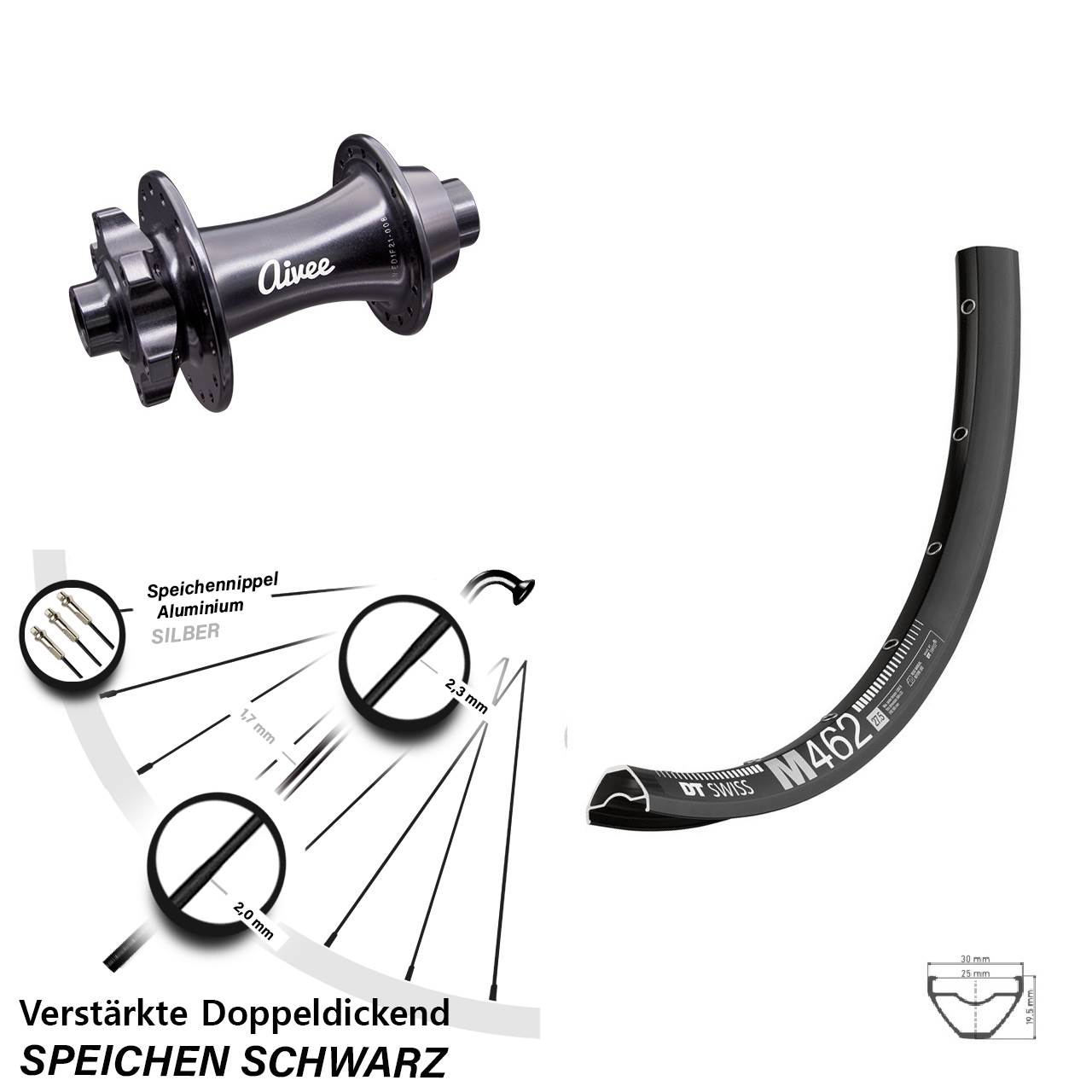 6-Loch Vorderrad 29 Zoll DT Swiss M462 Aivee Classic 15x110 Boost