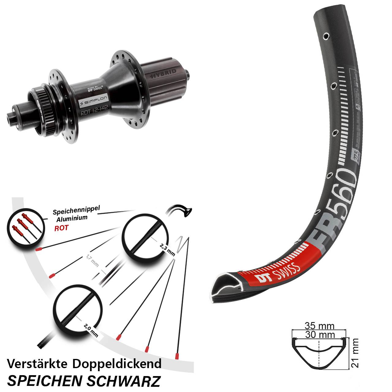 26 Zoll DT Swiss FR 560-370 Hybrid Disc Hinterrad für Schnellspanner 8-11 fach HG
